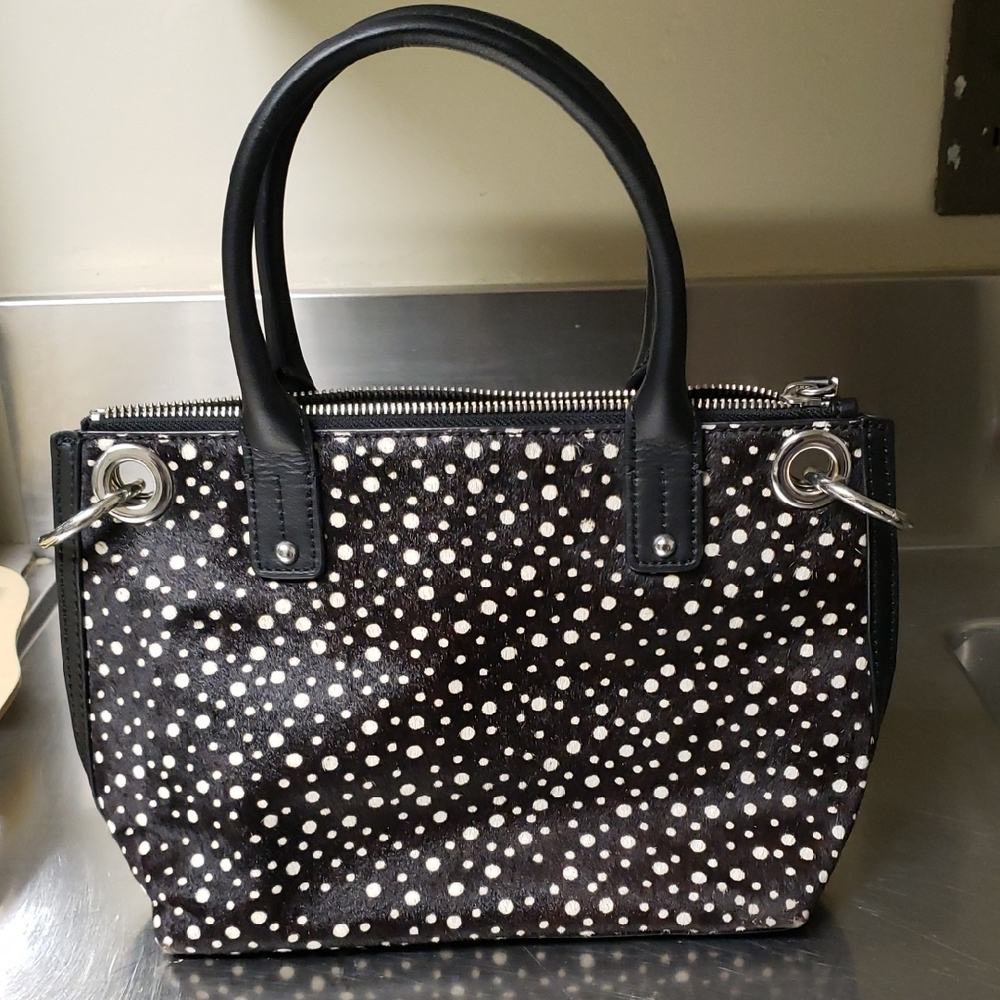 Talbots Black And White Polka Dot Calf Hair Tote Purse